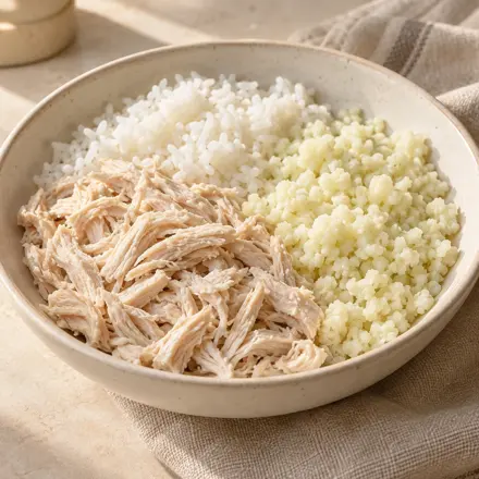 Frango com arroz e couve-flor Frango com arroz e couve-flor