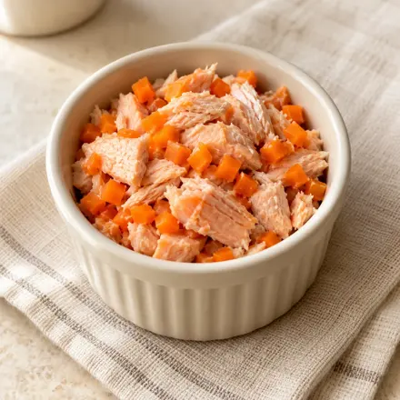 Salmão desfiado com cenoura Salmão desfiado com cenoura