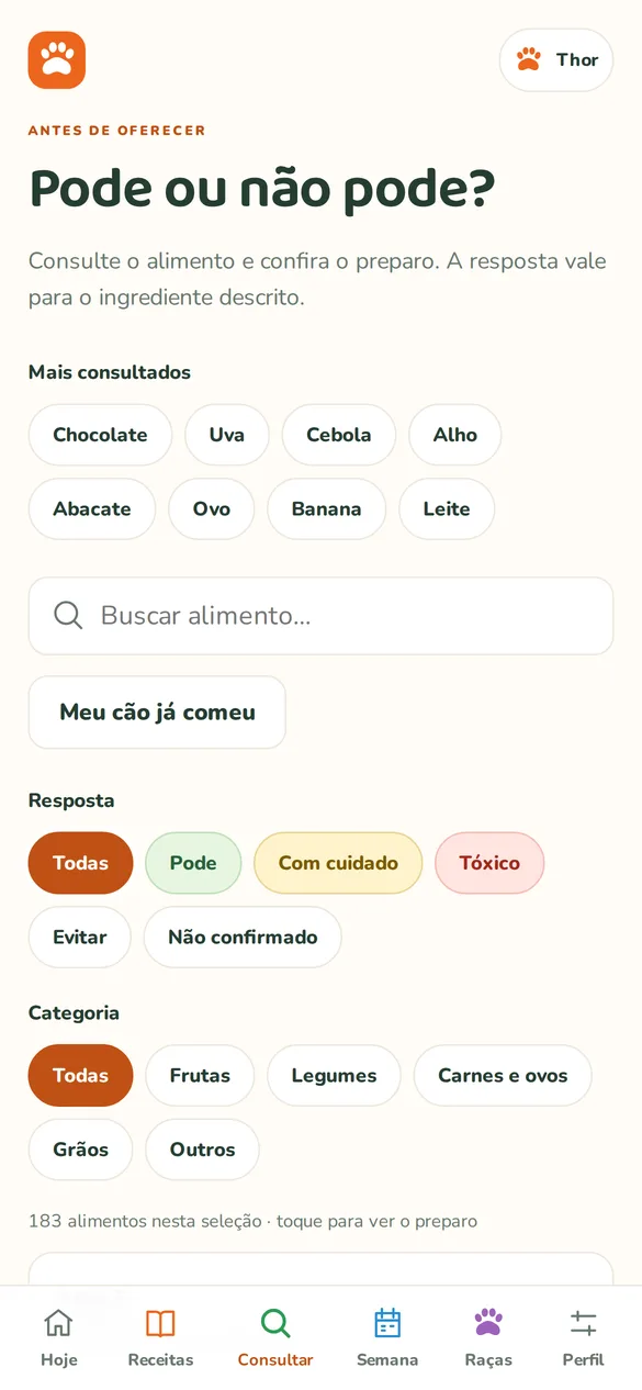 Tela do aplicativo: Pode ou não pode?